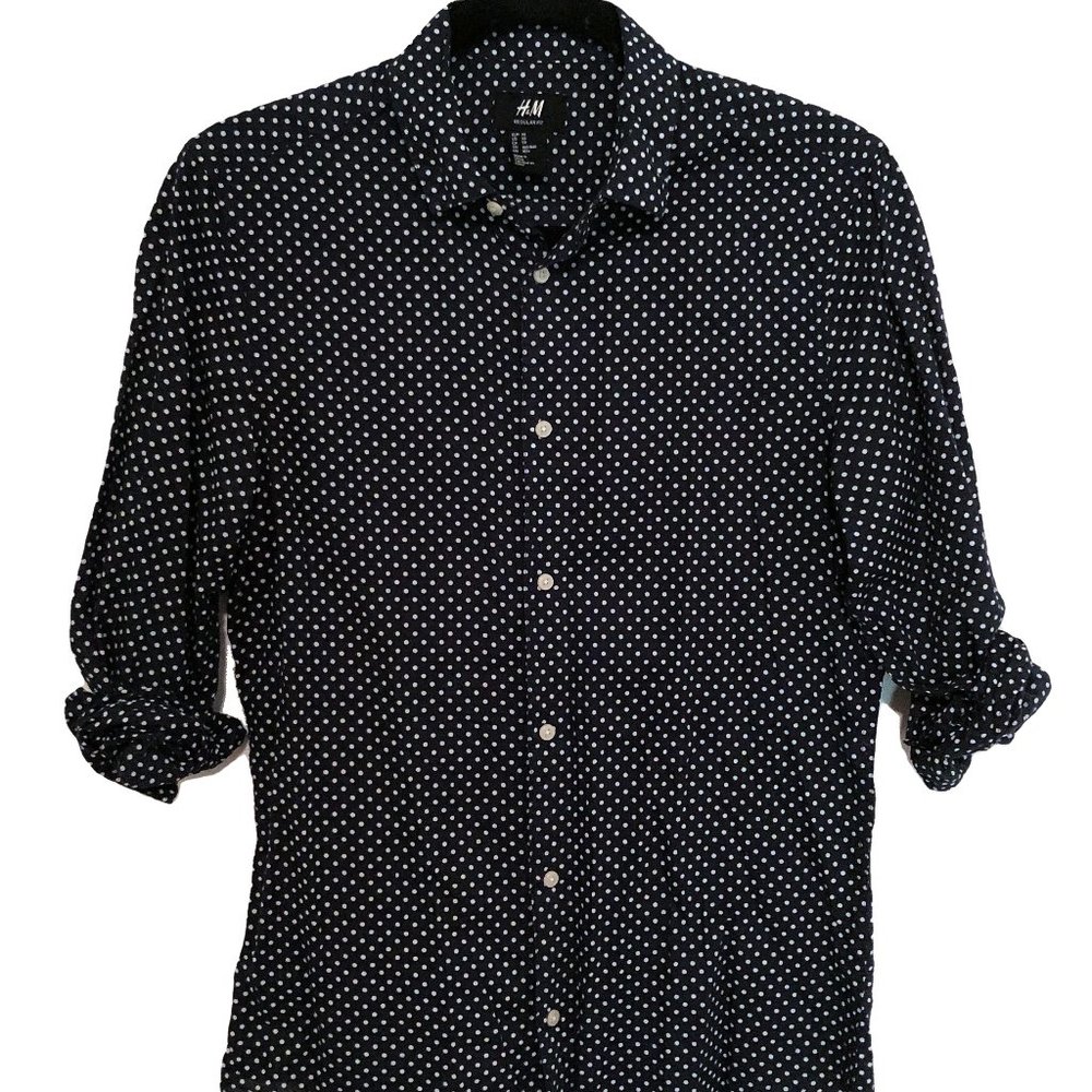 SALE XS H&M Navy Polka Dot Shirt
